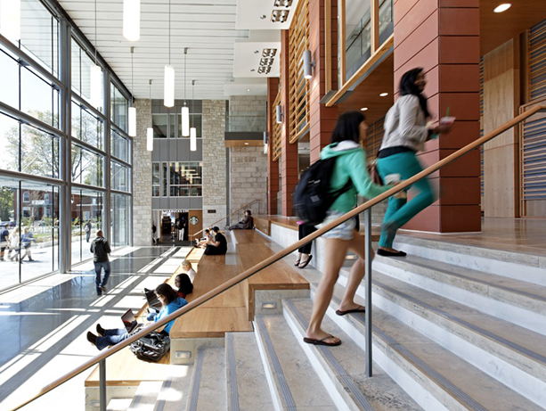 The Goodes Commons, named in honour of benefactors Nancy and Mel Goodes, BCom’57, LLD’04,in action, and as imagined in an early architectural rendering (below).